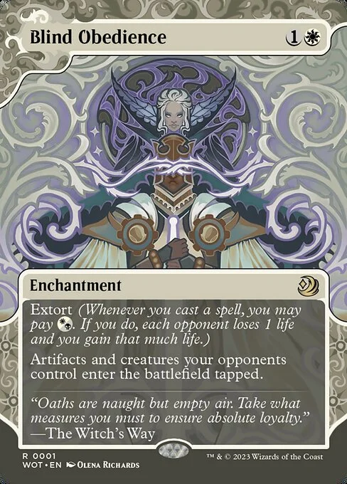 Blind Obedience, carta Magic di tipo Enchantment illustrata da Olena Richards