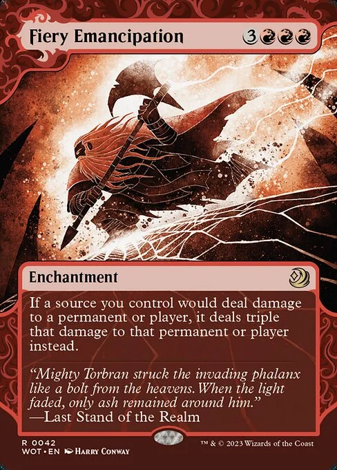 Fiery Emancipation, carta Magic di tipo Enchantment illustrata da Harry Conway