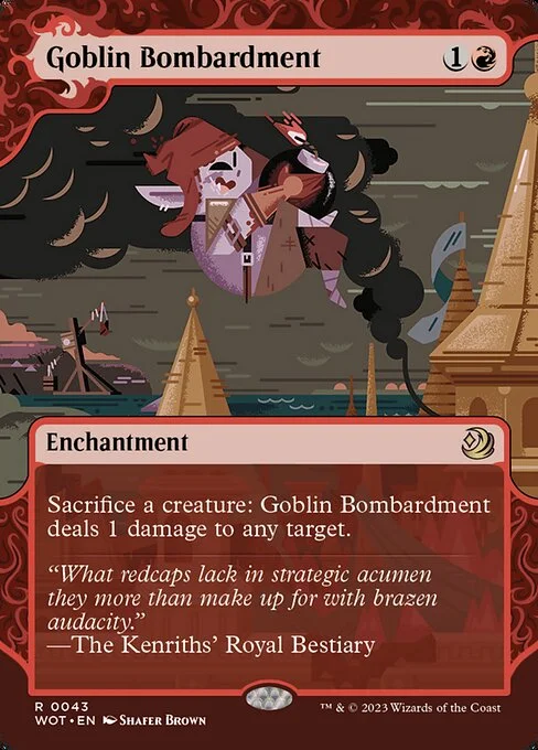 Goblin Bombardment, carta Magic di tipo Enchantment illustrata da Shafer Brown