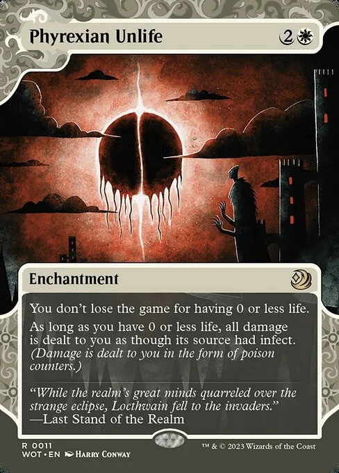 Phyrexian Unlife, carta Magic di tipo Enchantment illustrata da Harry Conway