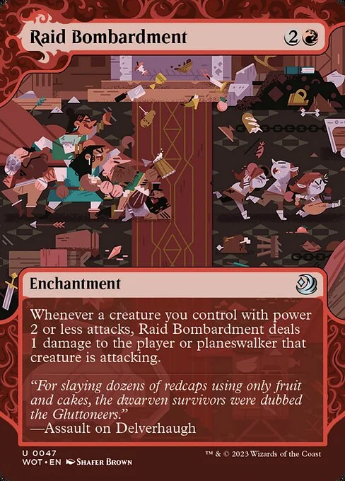 Raid Bombardment, carta Magic di tipo Enchantment illustrata da Shafer Brown