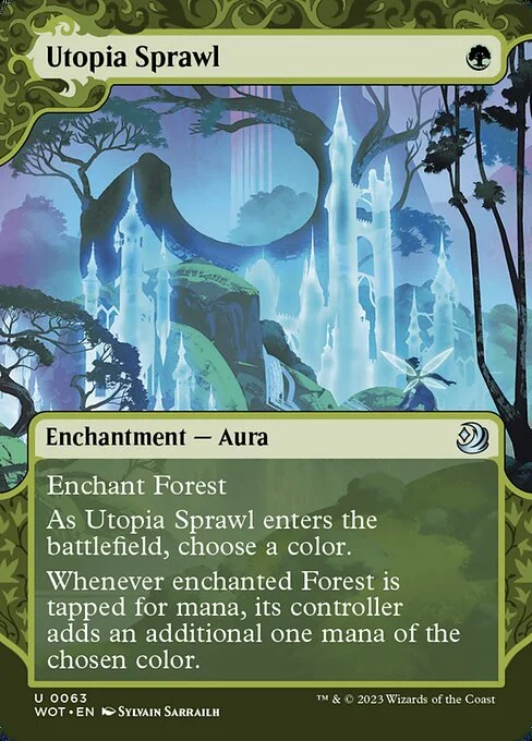 Utopia Sprawl, carta Magic di tipo Enchantment — Aura illustrata da Sylvain Sarrailh