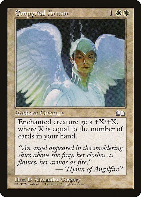 Empyrial Armor, carta Magic di tipo Enchantment — Aura illustrata da D. Alexander Gregory