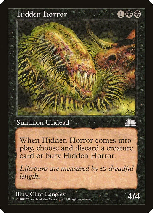 Hidden Horror, carta Magic di tipo Creature — Horror illustrata da Clint Langley