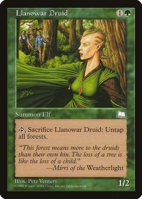Llanowar Druid, carta Magic di tipo Creature — Elf Druid illustrata da Pete Venters