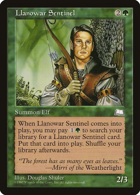 Llanowar Sentinel, carta Magic di tipo Creature — Elf illustrata da Douglas Shuler