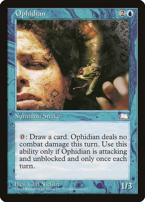 Ophidian, carta Magic di tipo Creature — Snake illustrata da Cliff Nielsen