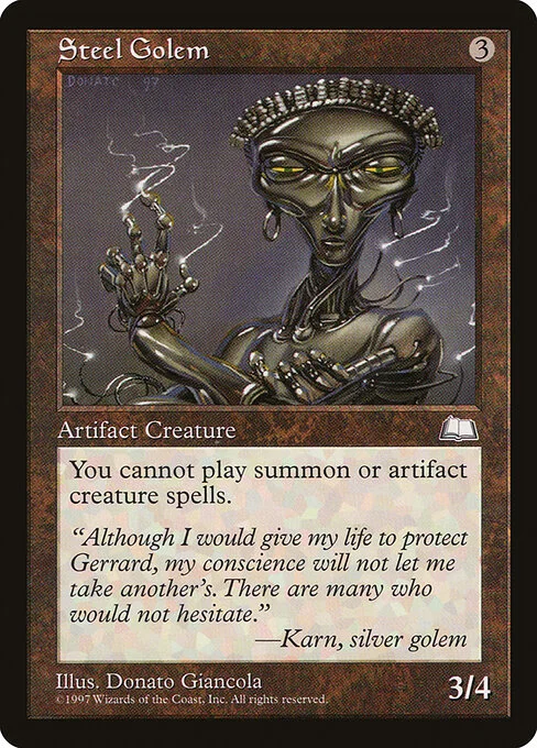 Steel Golem, carta Magic di tipo Artifact Creature — Golem illustrata da Donato Giancola