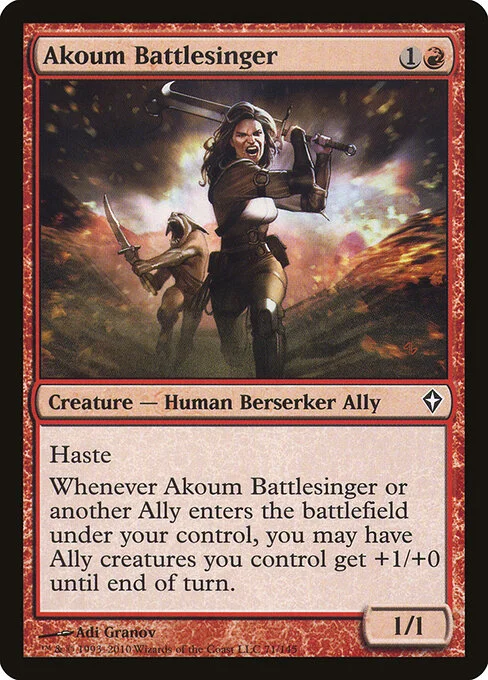 Akoum Battlesinger, carta Magic di tipo Creature — Human Berserker Ally illustrata da Adi Granov