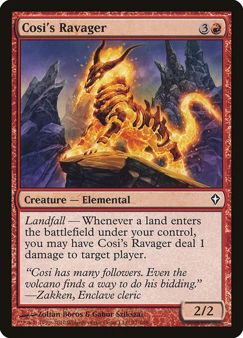 Cosi's Ravager, carta Magic di tipo Creature — Elemental illustrata da Zoltan Boros & Gabor Szikszai