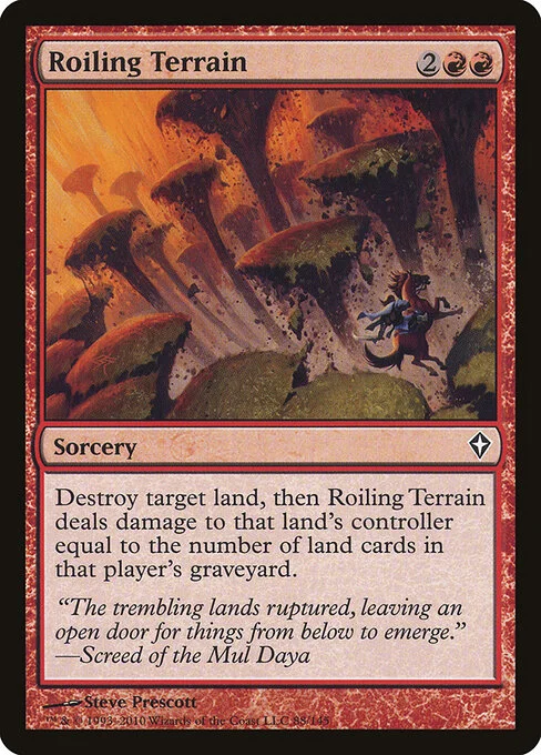 Roiling Terrain, carta Magic di tipo Sorcery illustrata da Steve Prescott