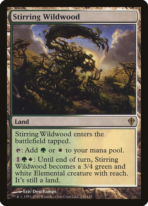 Stirring Wildwood, carta Magic di tipo Land illustrata da Eric Deschamps
