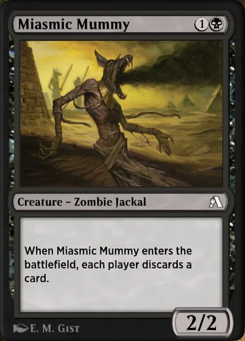 Miasmic Mummy, carta Magic di tipo Creature — Zombie Jackal illustrata da E. M. Gist