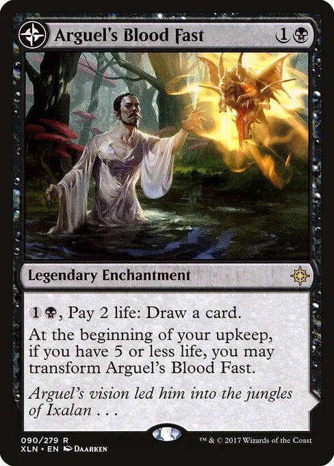 Arguel's Blood Fast // Temple of Aclazotz, carta Magic di tipo Legendary Enchantment // Legendary Land illustrata da Daarken