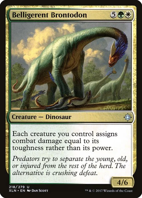 Belligerent Brontodon, carta Magic di tipo Creature — Dinosaur illustrata da Dan Murayama Scott