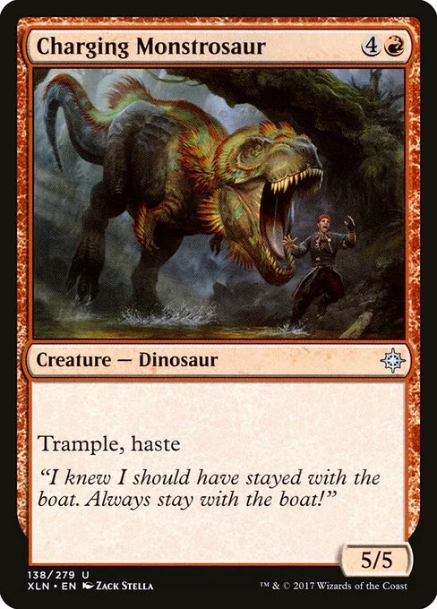 Charging Monstrosaur, carta Magic di tipo Creature — Dinosaur illustrata da Zack Stella