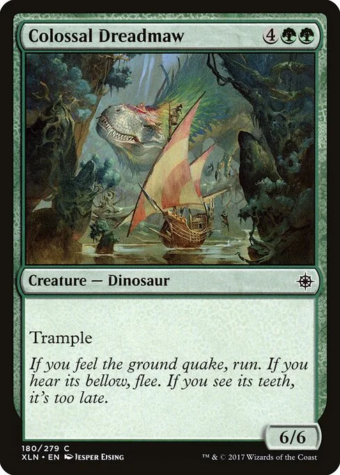 Colossal Dreadmaw, carta Magic di tipo Creature — Dinosaur illustrata da Jesper Ejsing