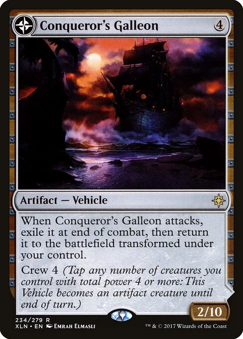Conqueror's Galleon // Conqueror's Foothold, carta Magic di tipo Artifact — Vehicle // Land illustrata da Emrah Elmasli