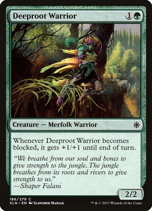Deeproot Warrior, carta Magic di tipo Creature — Merfolk Warrior illustrata da Slawomir Maniak