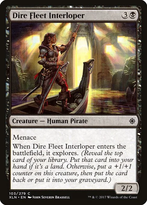 Dire Fleet Interloper, carta Magic di tipo Creature — Human Pirate illustrata da John Severin Brassell