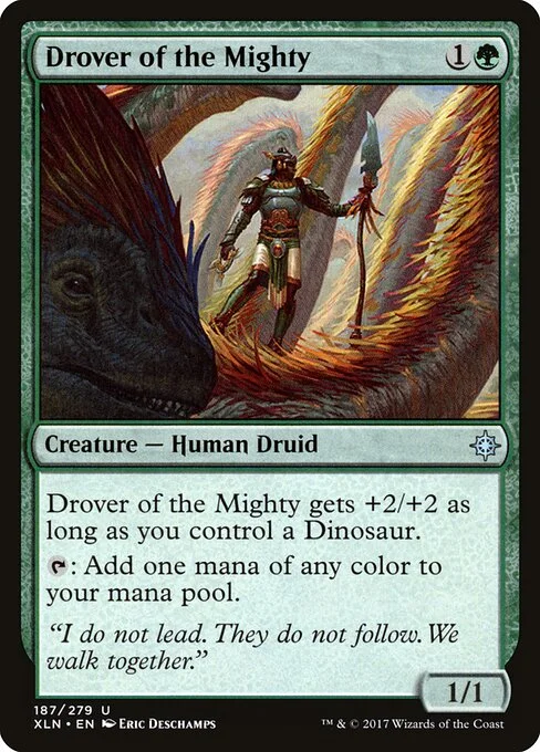 Drover of the Mighty, carta Magic di tipo Creature — Human Druid illustrata da Eric Deschamps