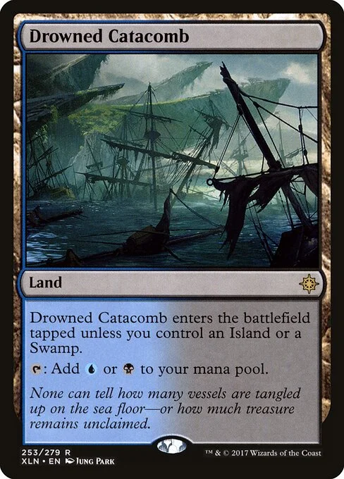 Drowned Catacomb, carta Magic di tipo Land illustrata da Jung Park