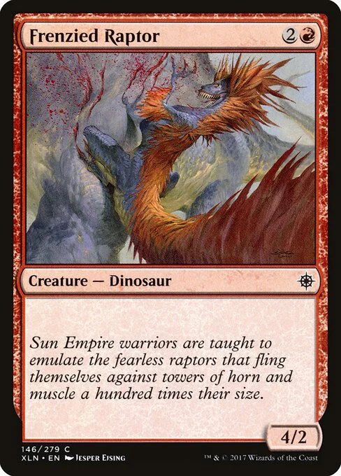 Frenzied Raptor, carta Magic di tipo Creature — Dinosaur illustrata da Jesper Ejsing