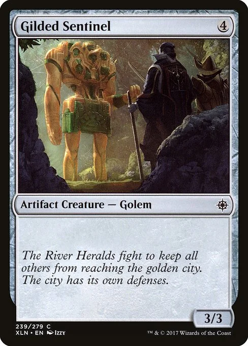 Gilded Sentinel, carta Magic di tipo Artifact Creature — Golem illustrata da Izzy