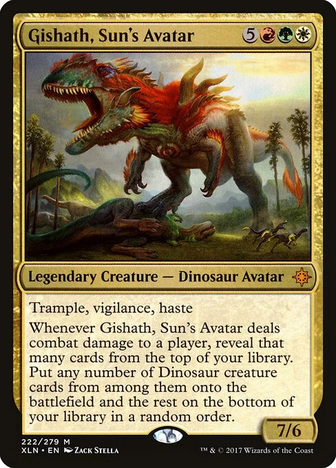 Gishath, Sun's Avatar, carta Magic di tipo Legendary Creature — Dinosaur Avatar illustrata da Zack Stella