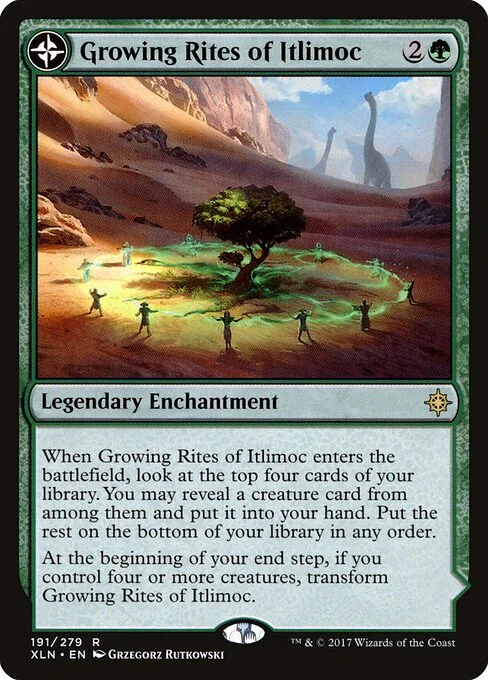 Growing Rites of Itlimoc // Itlimoc, Cradle of the Sun, carta Magic di tipo Legendary Enchantment // Legendary Land illustrata da Grzegorz Rutkowski