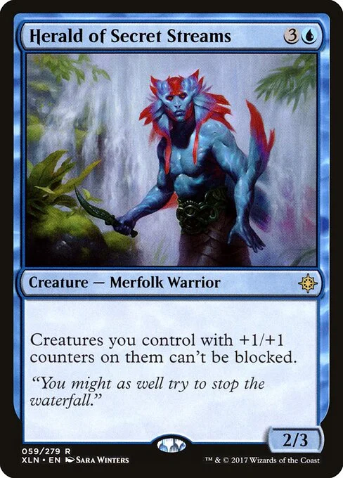 Herald of Secret Streams, carta Magic di tipo Creature — Merfolk Warrior illustrata da Sara Winters