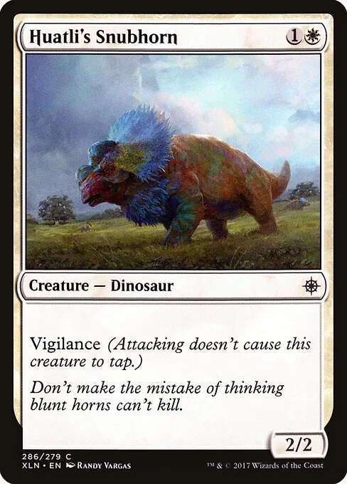 Huatli's Snubhorn, carta Magic di tipo Creature — Dinosaur illustrata da Randy Vargas