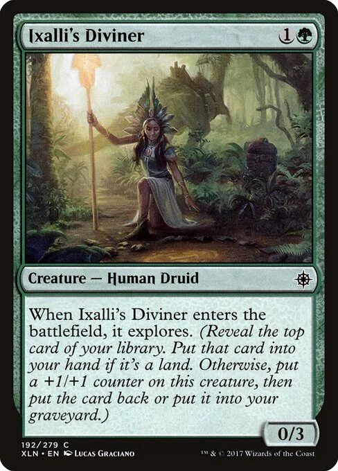 Ixalli's Diviner, carta Magic di tipo Creature — Human Druid illustrata da Lucas Graciano