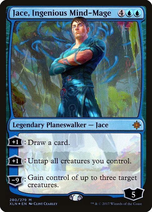 Jace, Ingenious Mind-Mage, carta Magic di tipo Legendary Planeswalker — Jace illustrata da Clint Cearley