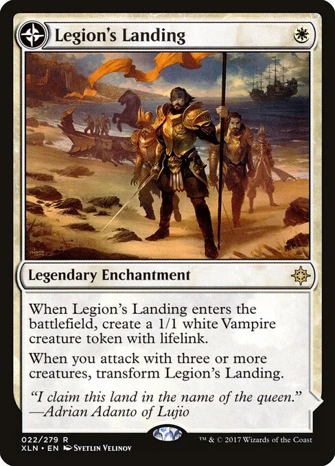 Legion's Landing // Adanto, the First Fort, carta Magic di tipo Legendary Enchantment // Legendary Land illustrata da Svetlin Velinov