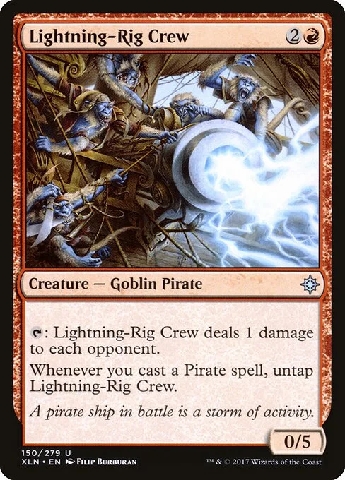 Lightning-Rig Crew, carta Magic di tipo Creature — Goblin Pirate illustrata da Filip Burburan