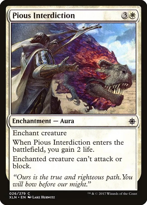 Pious Interdiction, carta Magic di tipo Enchantment — Aura illustrata da Lake Hurwitz