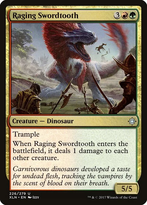 Raging Swordtooth, carta Magic di tipo Creature — Dinosaur illustrata da Izzy