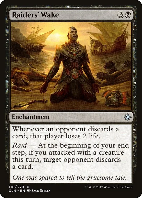 Raiders' Wake, carta Magic di tipo Enchantment illustrata da Zack Stella