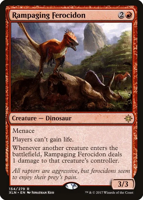 Rampaging Ferocidon, carta Magic di tipo Creature — Dinosaur illustrata da Jonathan Kuo