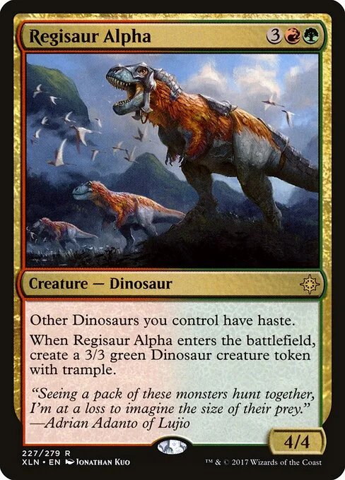 Regisaur Alpha, carta Magic di tipo Creature — Dinosaur illustrata da Jonathan Kuo