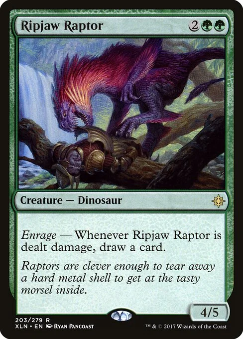 Ripjaw Raptor, carta Magic di tipo Creature — Dinosaur illustrata da Ryan Pancoast