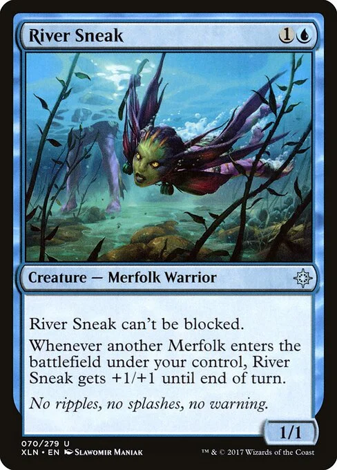 River Sneak, carta Magic di tipo Creature — Merfolk Warrior illustrata da Slawomir Maniak