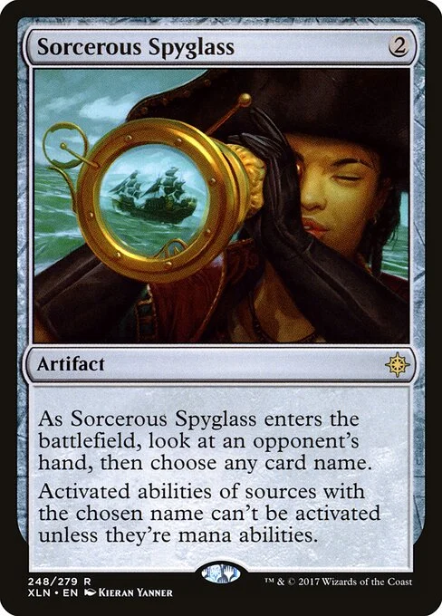 Sorcerous Spyglass, carta Magic di tipo Artifact illustrata da Kieran Yanner