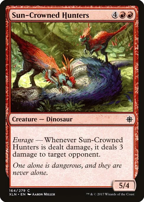 Sun-Crowned Hunters, carta Magic di tipo Creature — Dinosaur illustrata da Aaron Miller