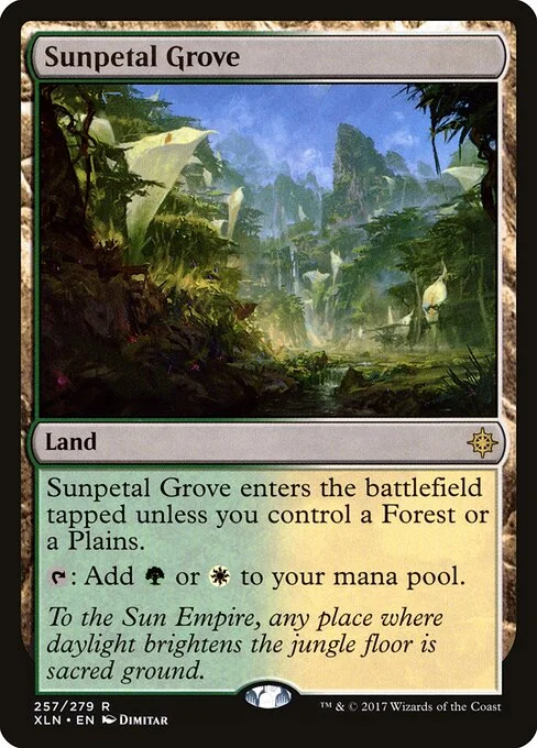 Sunpetal Grove, carta Magic di tipo Land illustrata da Dimitar Marinski