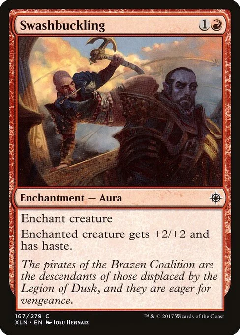 Swashbuckling, carta Magic di tipo Enchantment — Aura illustrata da Josu Hernaiz