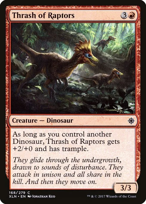 Thrash of Raptors, carta Magic di tipo Creature — Dinosaur illustrata da Jonathan Kuo