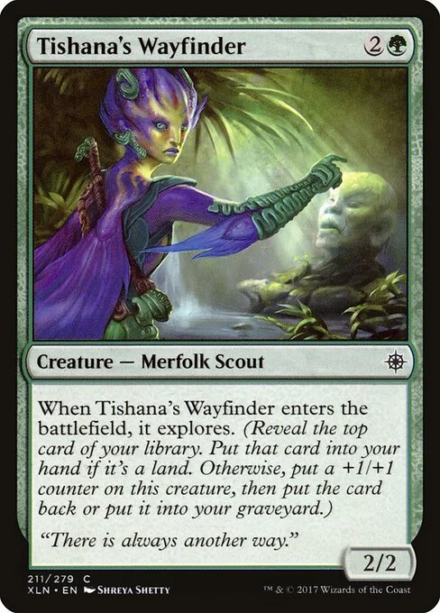 Tishana's Wayfinder, carta Magic di tipo Creature — Merfolk Scout illustrata da Shreya Shetty