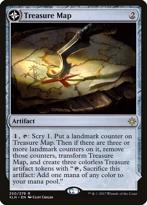 Treasure Map // Treasure Cove, carta Magic di tipo Artifact // Land illustrata da Cliff Childs